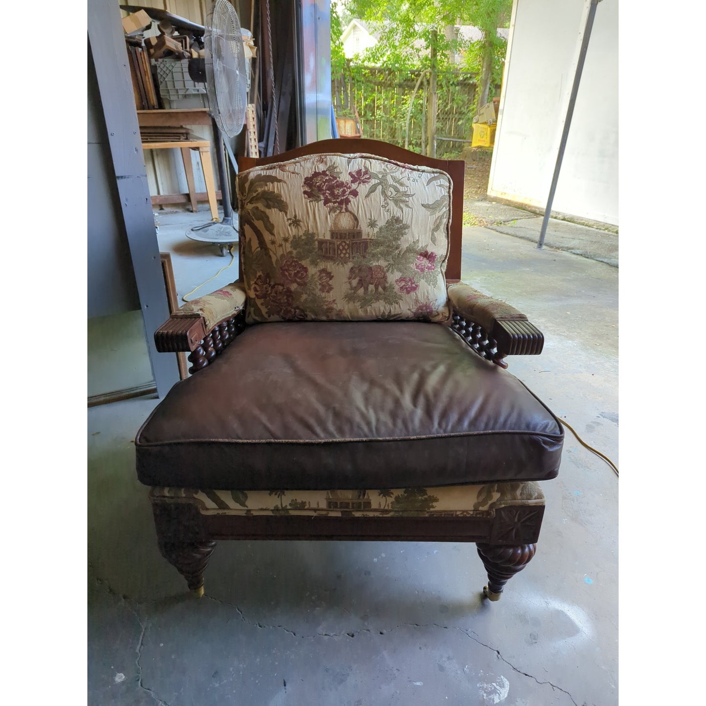 Secondhand Sandies: Pair Vintage Spanish Revival Leather & Tapestry Elephant Bobbin Chair