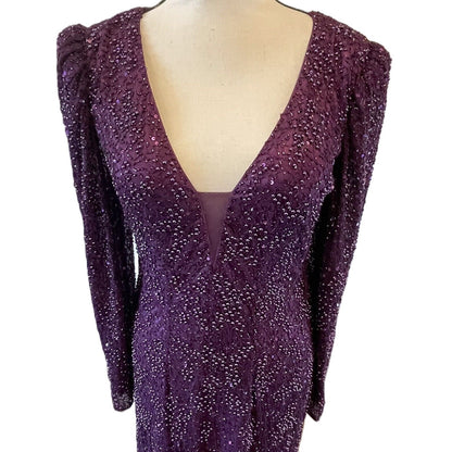 Mac Duggal Beaded Sequined Plunge Neck Evening Gown Style 5177D Sz 6 in Plum New