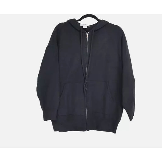 Cotton Emporium Full Zip Hooded Viscose Blend Gray Jacket BLACK $82 Size MEDIUM