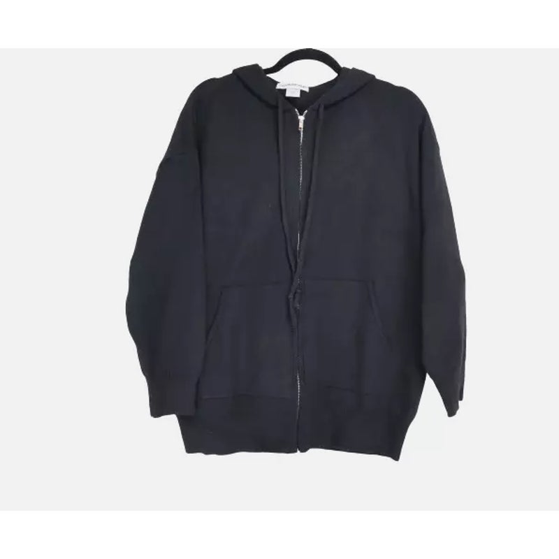 Cotton Emporium Full Zip Hooded Viscose Blend Gray Jacket BLACK $82 Size MEDIUM