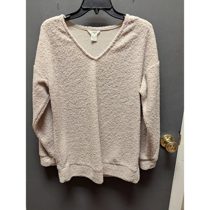 Caslon NWT Size Small NEW Faux Shearling Teddy Sweater V-Neck Taupe Beige $59