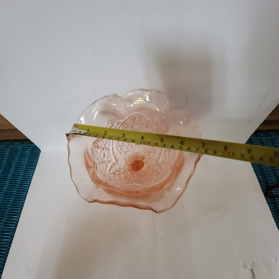 Viking Crystal Art Glass Pink Compote Candy Dish Footed ripple Edge Vintage
