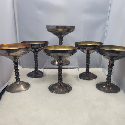 Set 6 Vintage Plator Spain Silvertone Brass Spiral Stem Baroque dark academia
