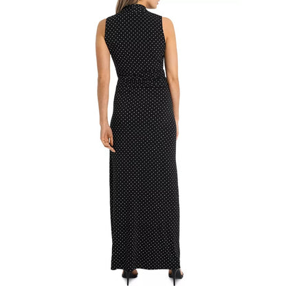vince camuto black white polka dot dress MAXI LARGE sleeveless empire waist