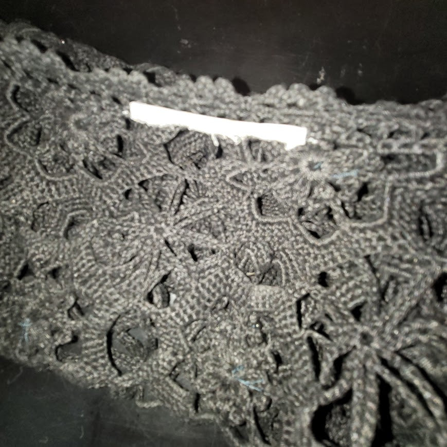Chico's Black Crochet Open Front Cardigan Top Scalloped Edge Large / XL FESTIVAL