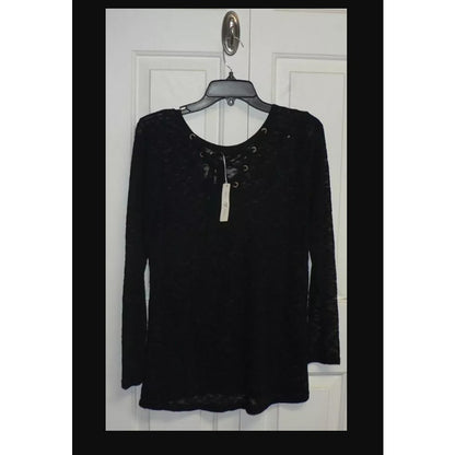 Thyme & Honey Sheer Long Sleeve Lace Up high low Back Black LARGE New Shirt New