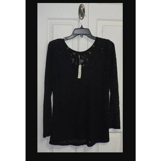 Thyme & Honey Sheer Long Sleeve Lace Up high low Back Black LARGE New Shirt New