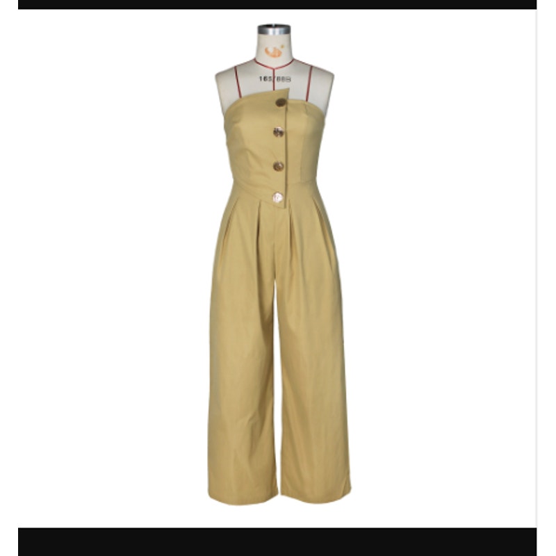ASTRID Camel Strapless Asymmetrical Button Wide-Leg Jumpsuit XL