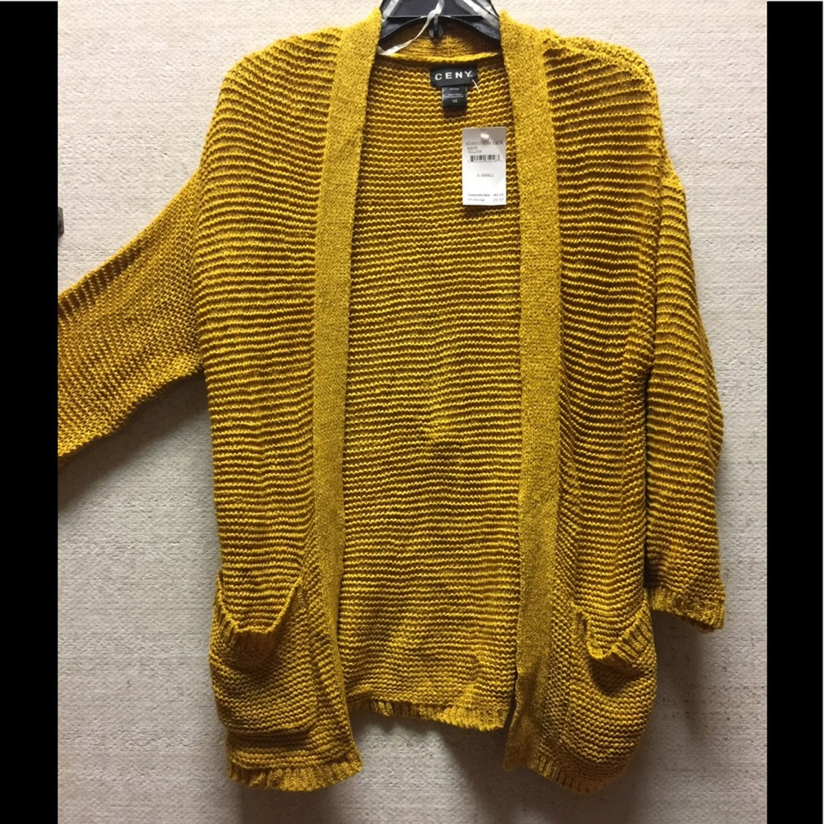 Ceny Womens Open Front Weave Knit Cardigan Drop Shoulder Mustard Yellow Size XS