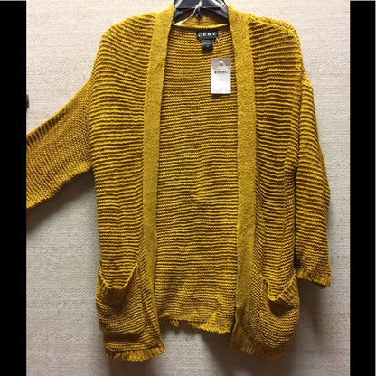 Ceny Womens Open Front Weave Knit Cardigan Drop Shoulder Mustard Yellow Size XS