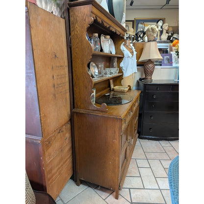 Vintage French Country Carved Wood Hutch China Cabinet Display Buffet Server