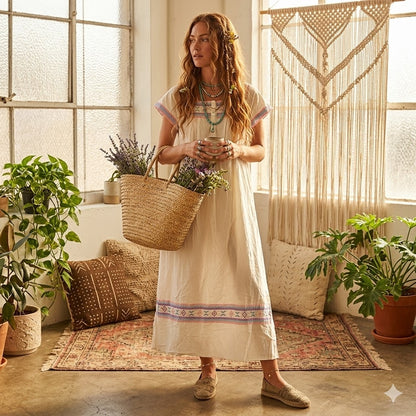 Vintage Bechamel SMALL cotton maxi Summer Embroidered Dress short sleeve