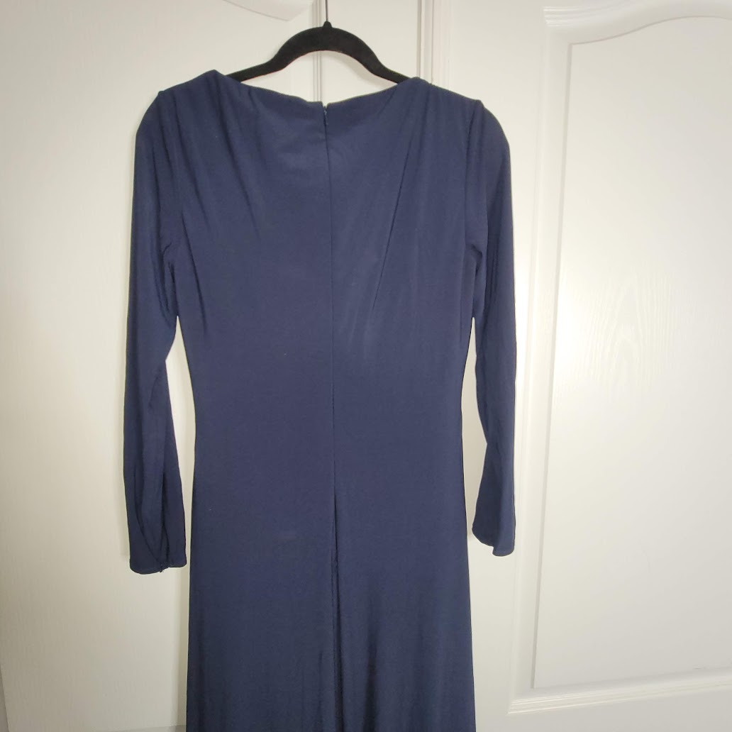 Leena McDuggal Size 10 Blue maxi Long Sleeve Evening Gown Dress Rushed Formal