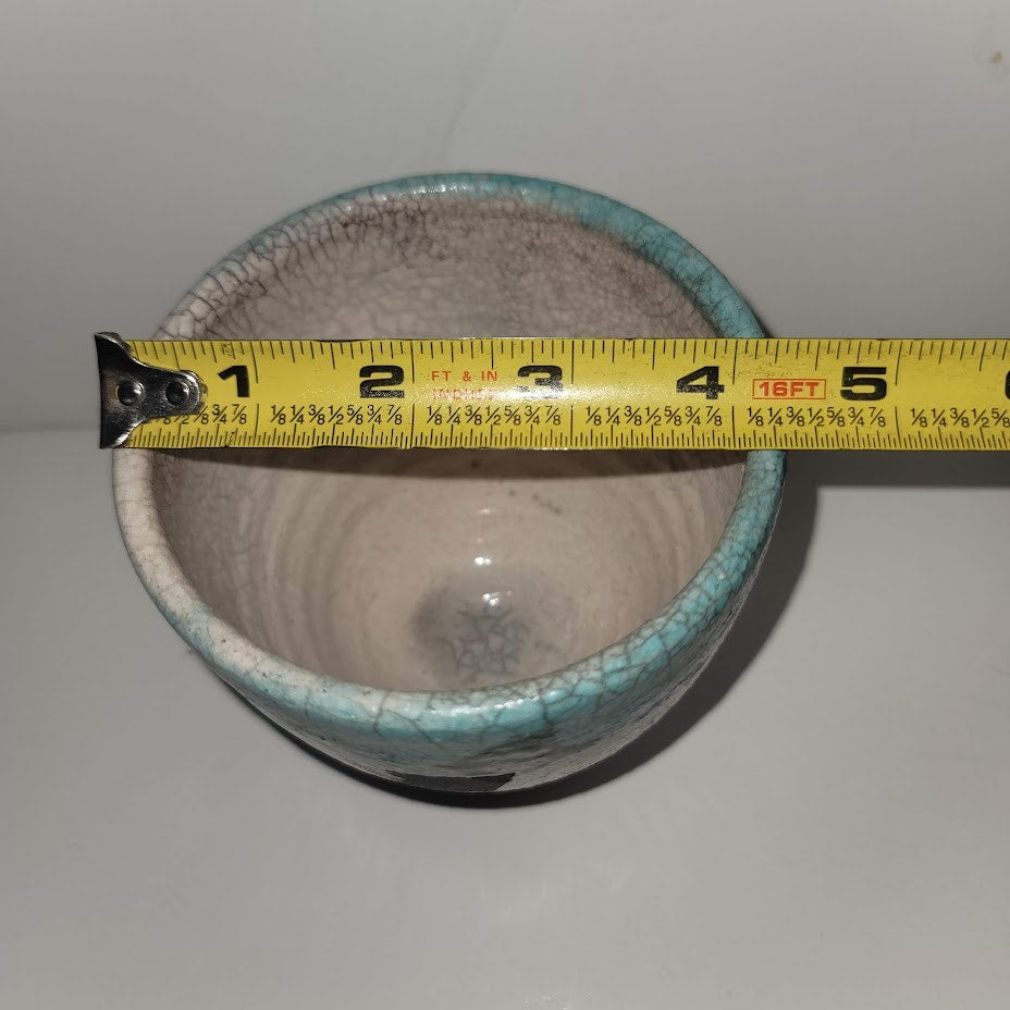 Handmade mini vase MCM cup 4" crazed underglaze Raku Studio Art Pottery Bowl