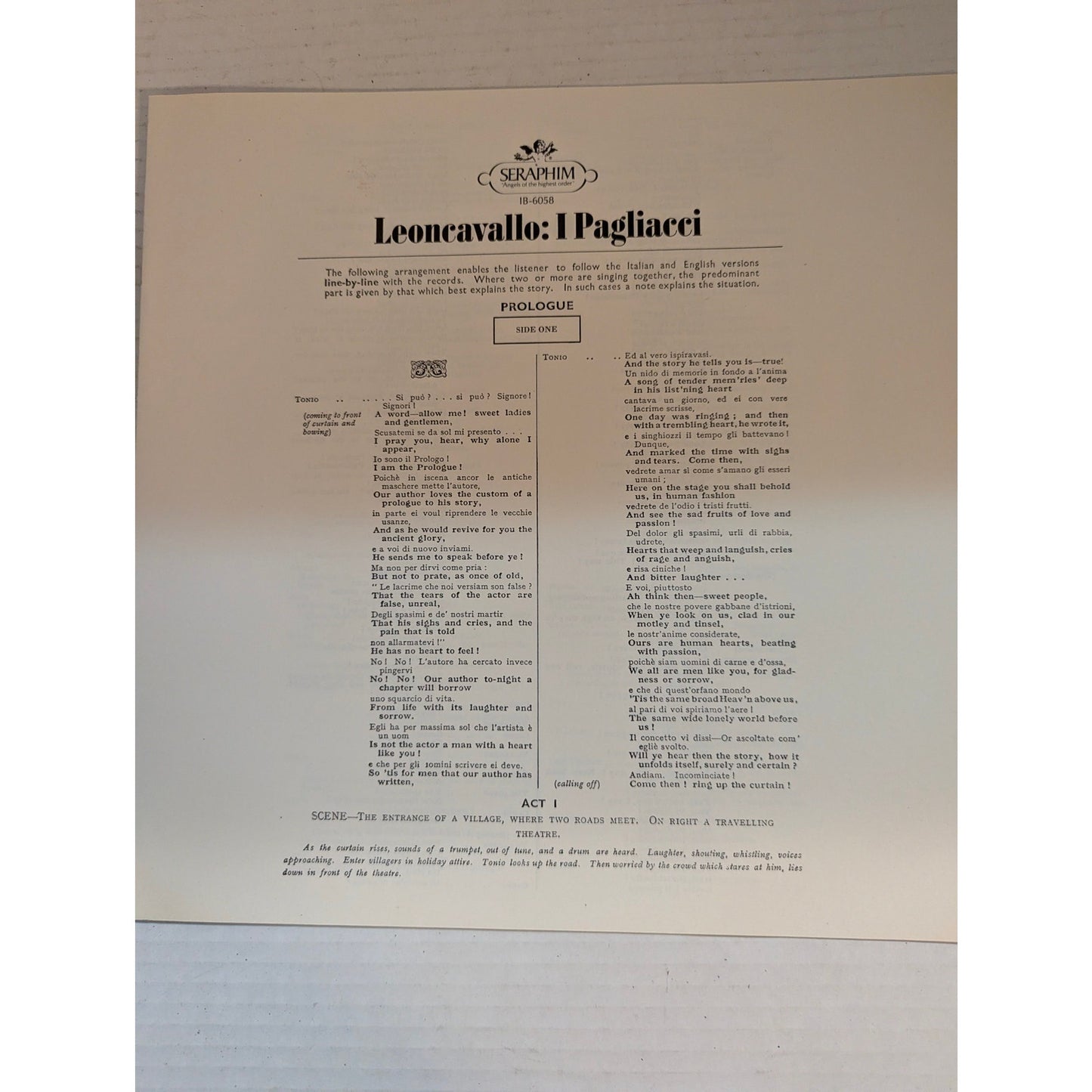 Leoncavallo I Pagliacci Corelli Gobbi Matacic Seraphim IB6058 Stereo 2LP Box Set