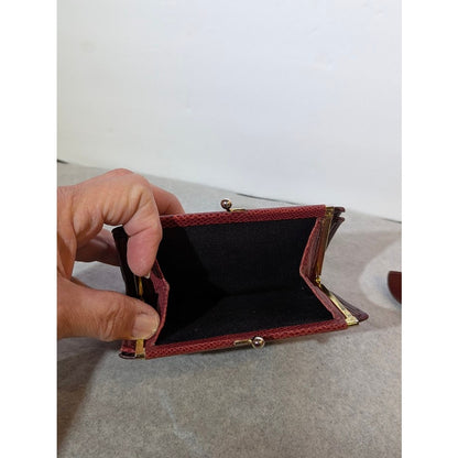 Vintage Anne Klein Lion Logo Burgundy Leather Kiss Lock Wallet 1990s