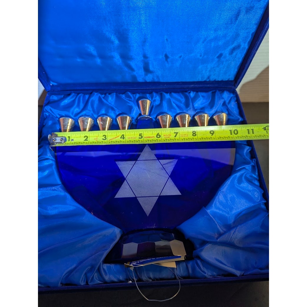 Elegant Traditional Dillard's Blue Crystal Star of David Menorah