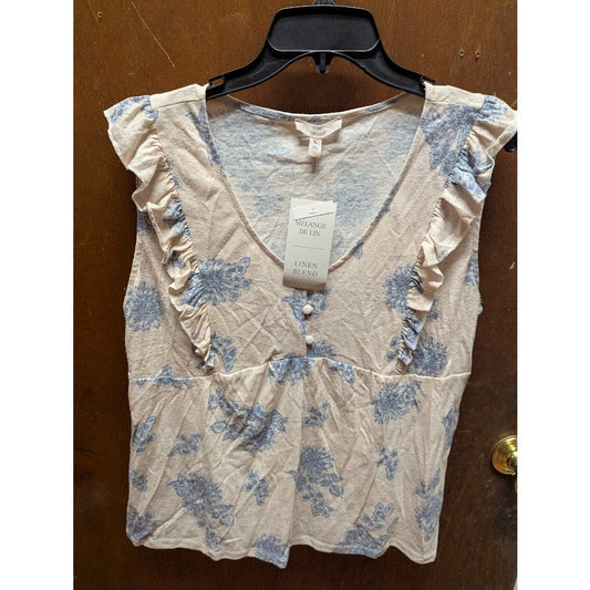 NEW Como Vintage Size XL blouse top sleeveless floral ruffle
