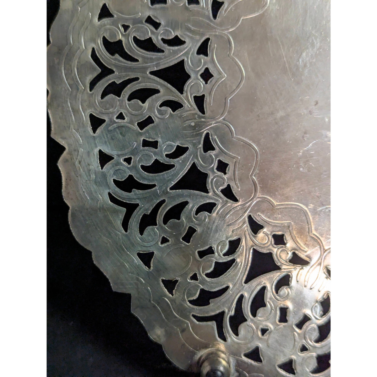 Vintage Silverplate Monogram F Pierced Filigree Denmark Trivet