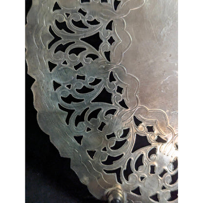 Vintage Silverplate Monogram F Pierced Filigree Denmark Trivet