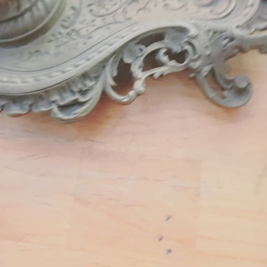 Antique Ornate Brass Grotesque Mascaron Inkwell Victorian Rococo Pen Tray