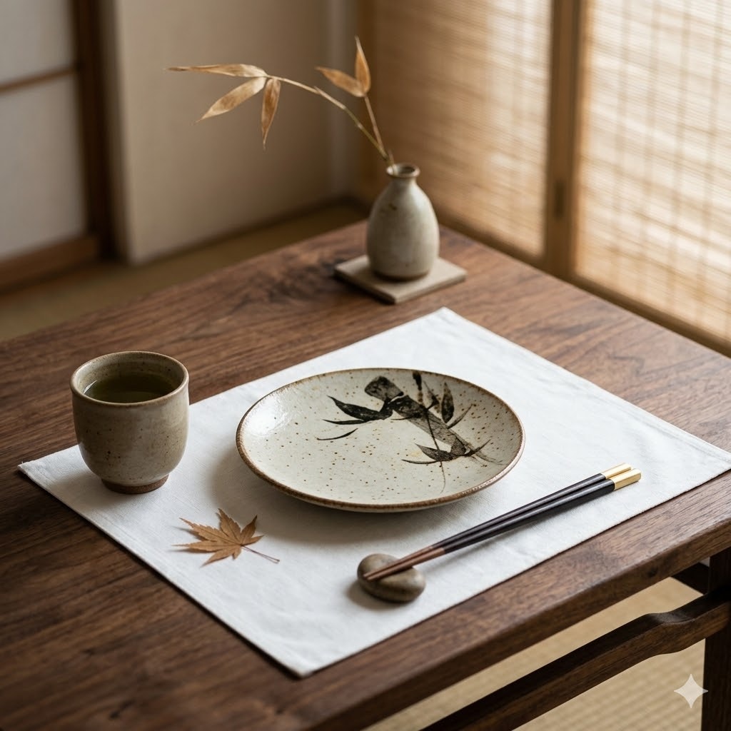 Vintage Japanese Studio Pottery Bamboo Plates Set 3 Mid-Century Organic Modern