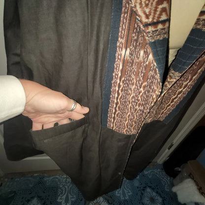 Vintage Reversible Open Front Jacket XL Tribal Stripe Art to Wear Boho Kimono
