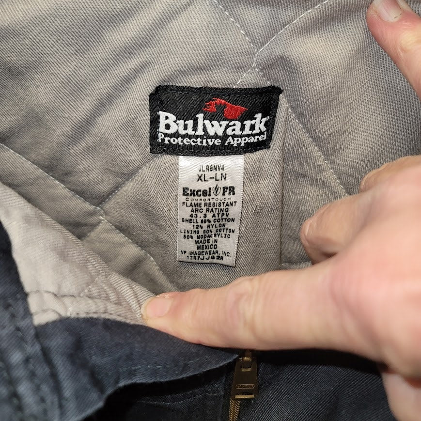 Bulwark FR Flame Resistant Bomber Jacket XL Navy Quilted Insulated Work Coat PPE