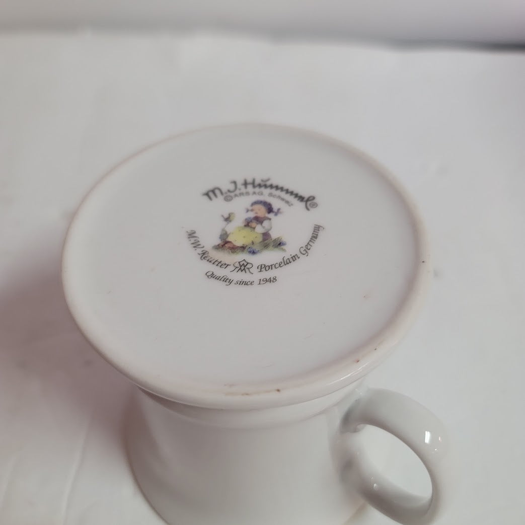 M.J. Hummel Germany Porcelain coffee cup mug white gold rimmed