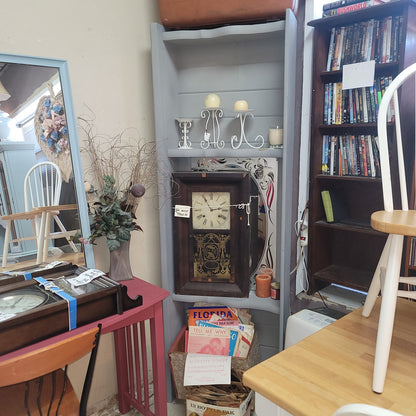 Secondhand Sandies: tall gray bookshelfwith mirror. You can add legs for a sofa table 24"