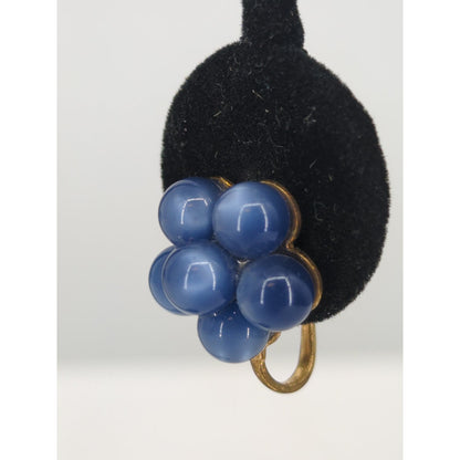 Vintage Mid Century Cobalt Cluster Bead Screw Back Earrings Retro French Country