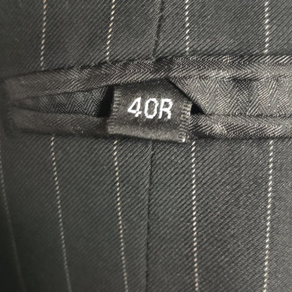 Vintage Vinci 4 pc Suit 40R Black Gray Pinstripe Jacket Vest Pants Necktie