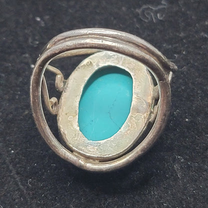Vintage Sterling Silver Oval Turquoise Southwest Split Shank Ring Size 9 Kingman