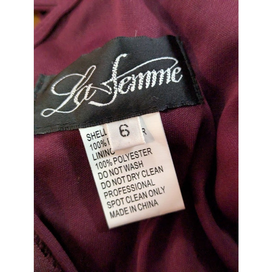 La Femme 27501 Burgundy Ruched Jersey Strappy Back Prom Gown Size 6