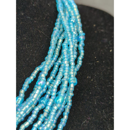 Turquoise Blue Multi Strand Seed Bead Necklace Dangle Earrings Set
