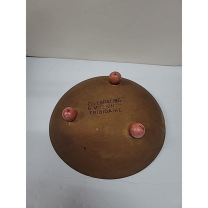 Vintage Brown Wooden Bowl Celebrating 5 Millionth Frigidaire 3 Red Ball Feet 9"