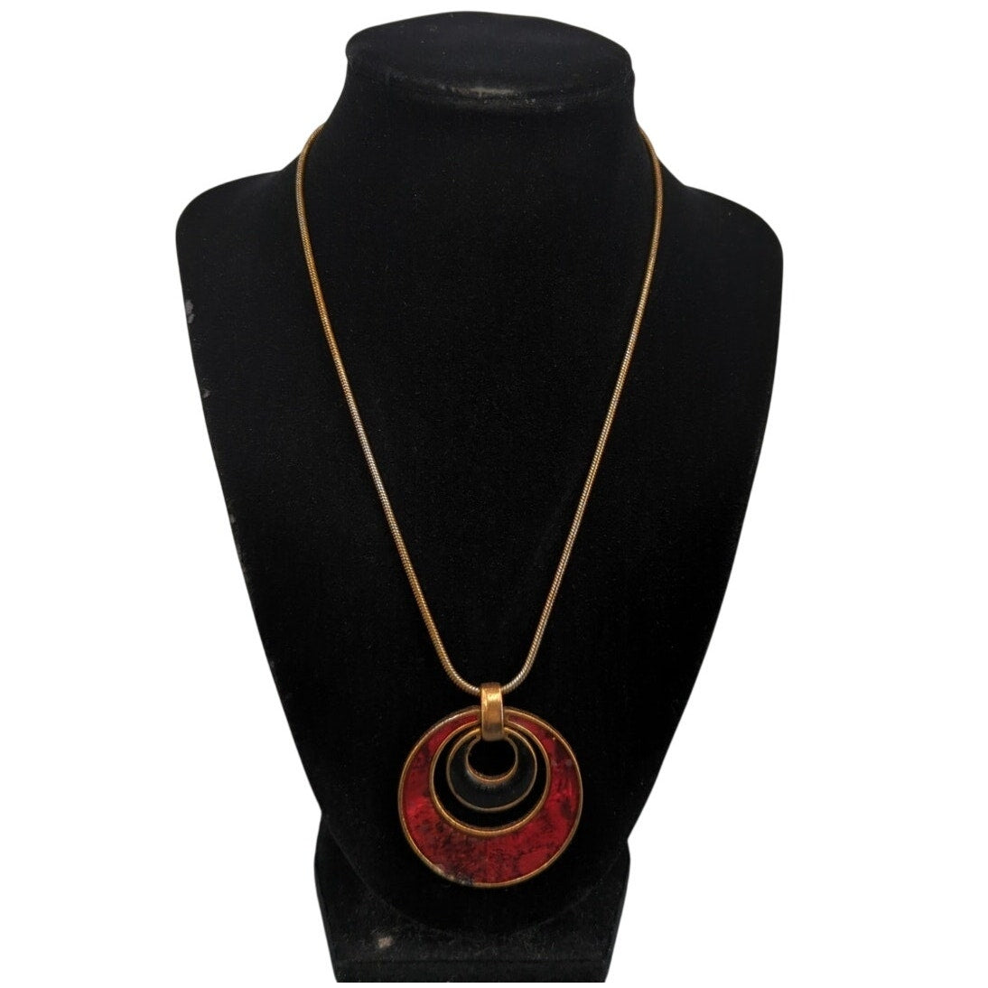 Vintage Necklace statement red green goldtone serpentine snake chain pendant