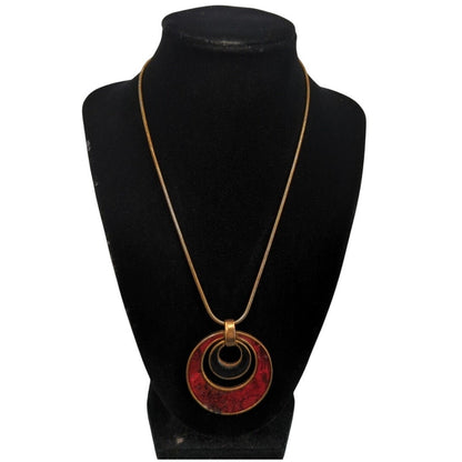 Vintage Necklace statement red green goldtone serpentine snake chain pendant