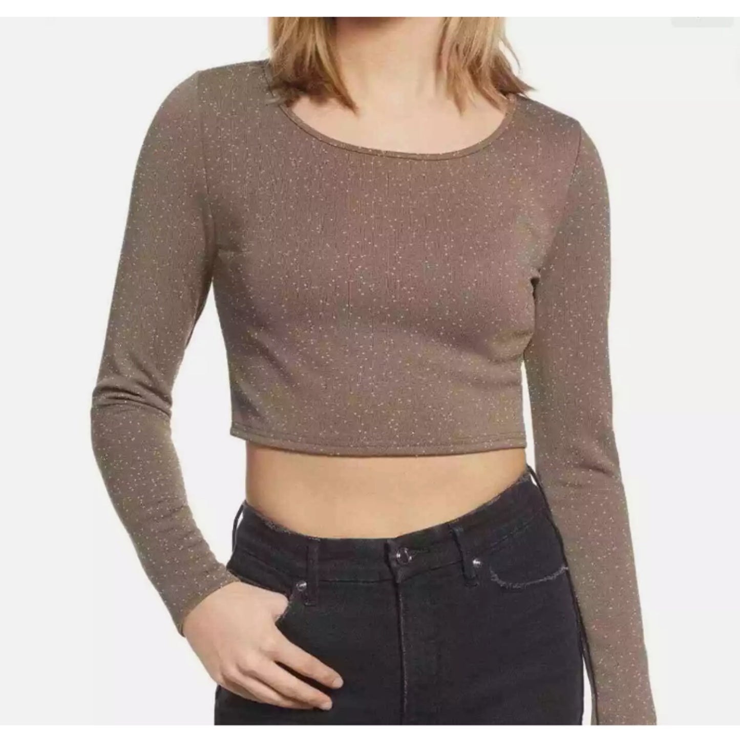 BP. Scoop Crop Long Sleeve Thick Knit Brown Dot Top SMALL NEW casual