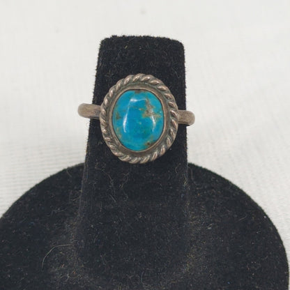 Vintage Southwestern Boho Sterling Silver Turquoise Rope Bezel Stack Ring Size 5