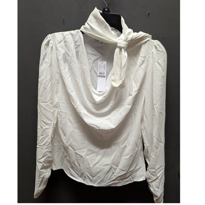 Topshop white blouse long sleeve size 8 bowtie neck NEw career VNeck Drape