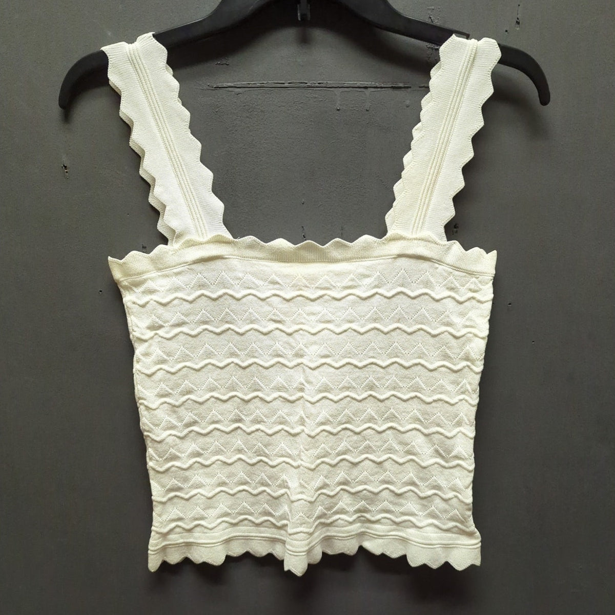 GB Gianni Bini Cream Pointelle Knit Scalloped Cami Crop Top Medium Tank