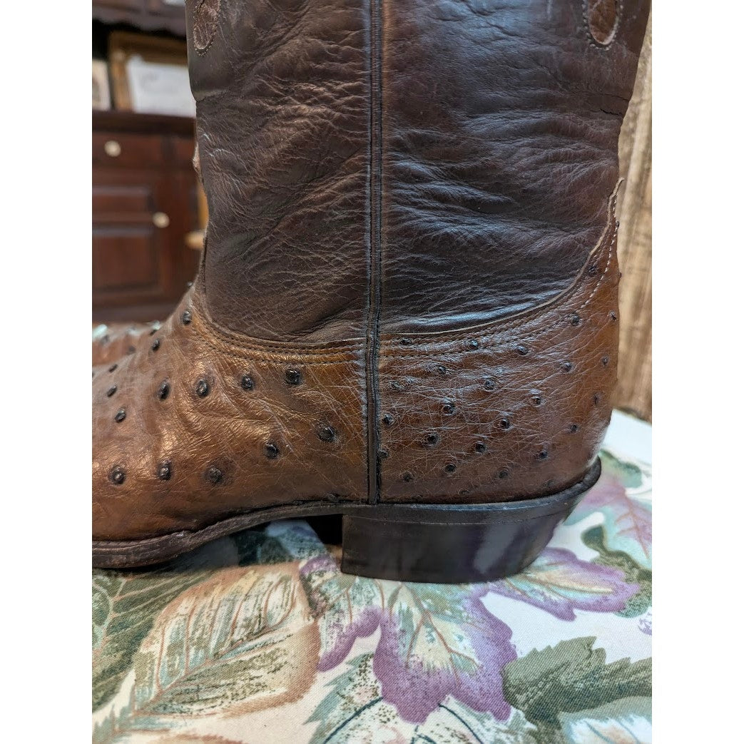 Nocona Vintage Brown Full Quill Ostrich Leather Western Cowboy Boots 9.5 D