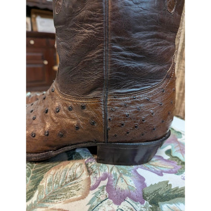 Nocona Vintage Brown Full Quill Ostrich Leather Western Cowboy Boots 9.5 D