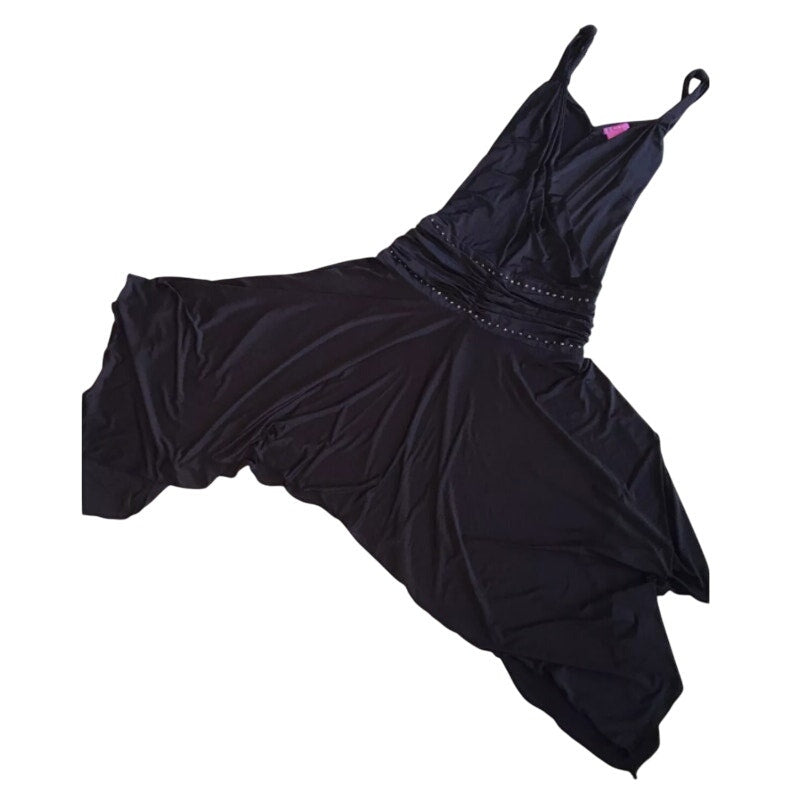 BCBGirls Size Large Black Hankerchief Hem Dress VNeck DANCE TANGO y2K