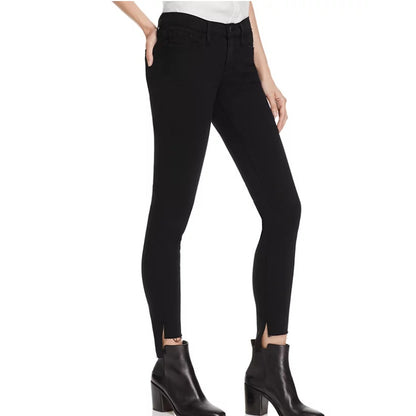 FRAME Le Skinny De Jeanne Raw Stagger Mid Rise Cropped Skinny Jean 28" Film Noir
