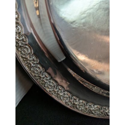 Vintage Hollywood Regency Silverplate Round Platter Ornate Serving Tray