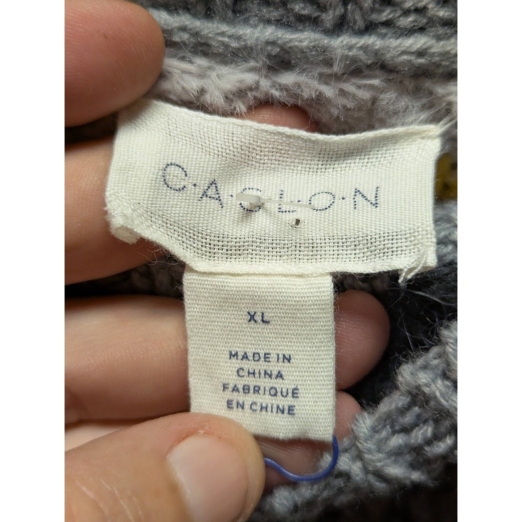 Caslon Mixed Knit Mock Neck Striped Nordic Style Sweater Size XL Gray Multicolor