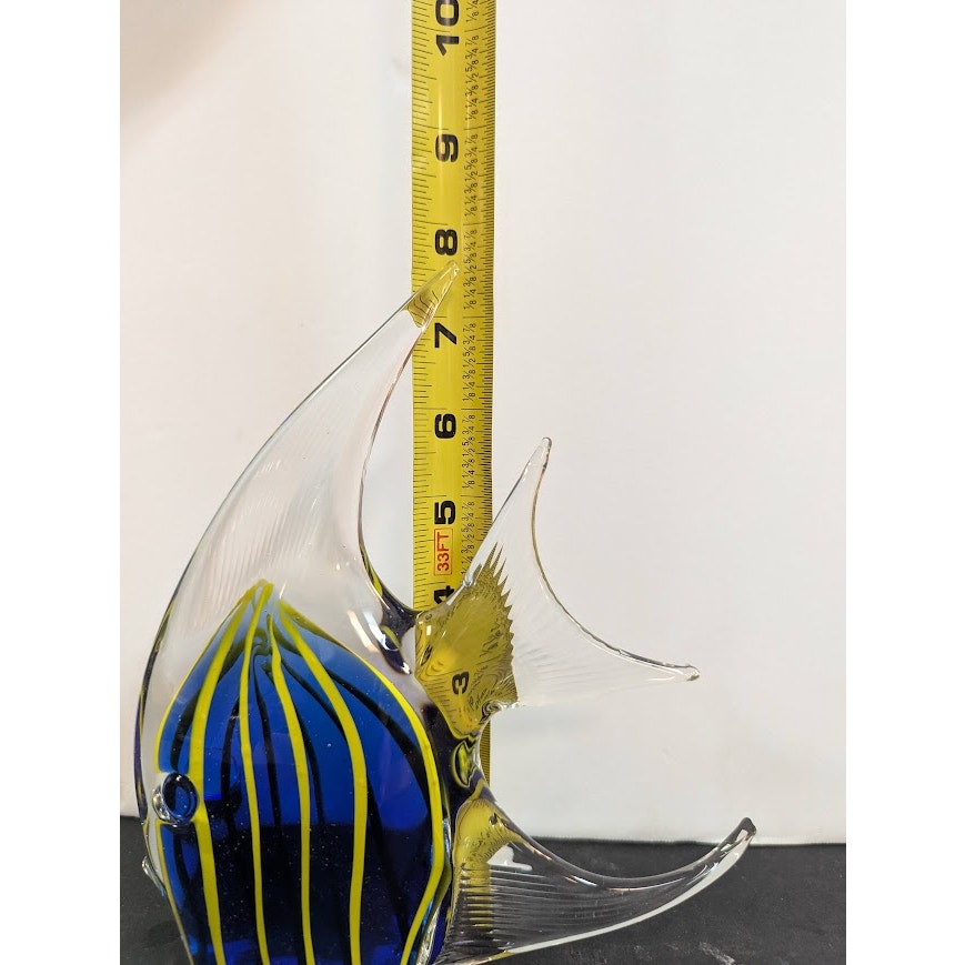 Vintage ANGELFISH Art Glass Paperweight Collectable Art Glass Blue Yellow Stripe