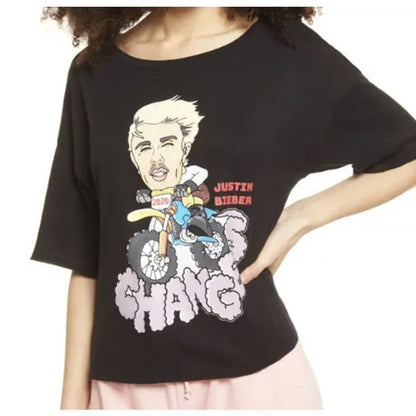 NWT BP. Justin Bieber 2020 Changes Crew Neck Crop Graphic Tee Sz Small in Black